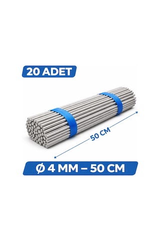 20 Adet 4 Mm Çap Dolu Demir Mil 50 Cm Çelik Çubuk Seti Metal Çubuk Paket