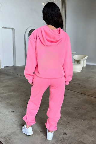 Ellore Australia Eşofman Takımı Sweatshirt Jogger - Pembe Baskılı Oversize Şardonlu Kapüşonlu Pembe