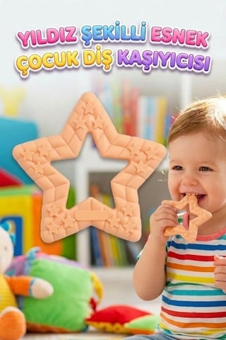 Yıldız Şekilli Esnek Bpa İçermeyen Kabartılı Pastel Renkli Oyuncak Bebek Diş Kaşıyıcısı Turuncu