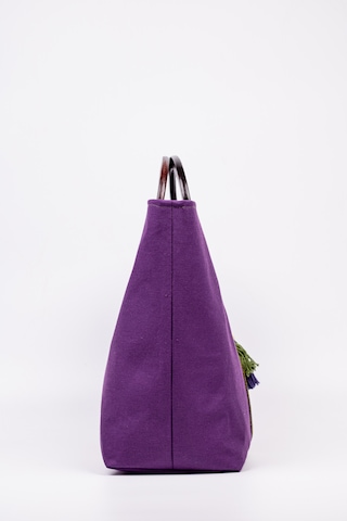 Fabric Craft Bag El Çantası Duck Kumaş Ahşap Saplı Mor Mor
