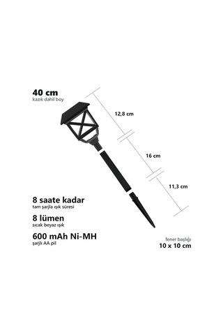 Solar Kazıklı Bahçe Feneri, Siyah, 40 Cm, 6 Adet, Gt-sl48