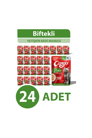 Cango Yaş Yetişkin Kedi Maması Etli Biftekli 80 Gr 24 Adet