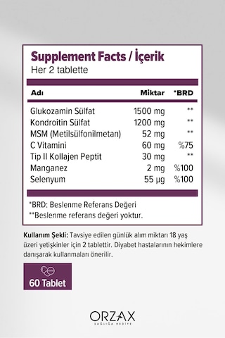 Orzax Cosakondrin Plus 60 Tablet 2 Adet
