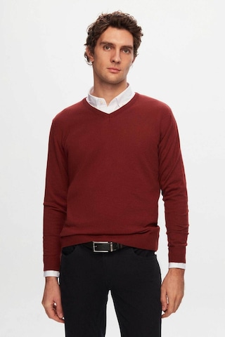 D's Damat Ds Damat Regular Fit Kiremit Düz V Yaka Triko Kazak 5HF06ORT12003 Kiremit