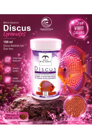 White Balance Discus Granules - Discus Balıları İçin Granül Yem - Özel Formül - Balık Rengini Canlandırır - 100 Ml