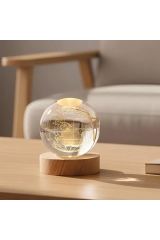 Kişiye Özel Dünya Haritalı Kristal Led Gece Lambası İsim Yazılı Dekoratif Masa Lambası