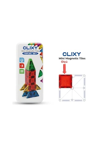 Mini Manyetik Bloklar 32 Parça Travel Set - Teneke Kutulu Şeffaf Tasarım