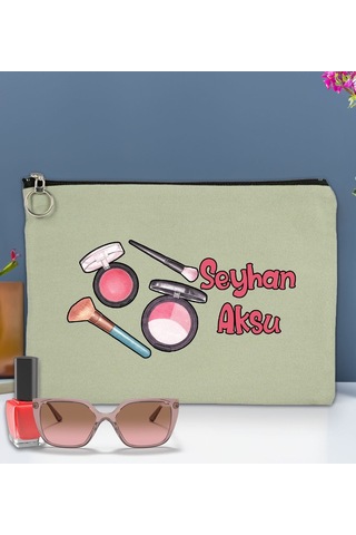 Bk Gift Kişiye Özel İsimli-1 Astarlı Mint Yeşili Portföy Çanta 30x21cm, Baskılı El Çantası, Organizer Çanta