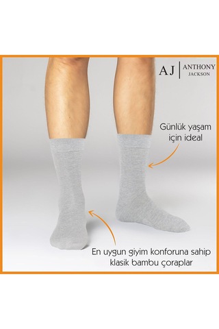 6 Çift Kutulu Bambu Klasik Erkek Çorap Gri