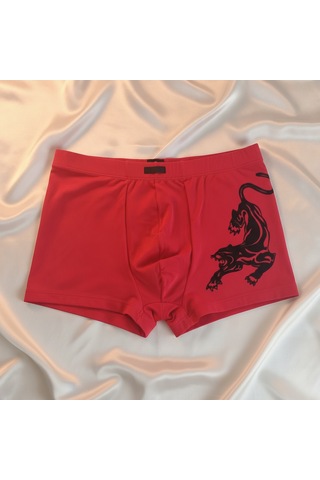 Bonbon Erkek Flok Panter Baskılı Kırmızı Renk Boxer Bb2766