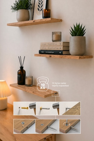 Harmony 3 Raflı Gizli Monte Uçan Raf 50 15 Cm Kahverengi