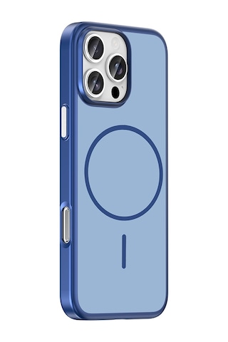 Apple iPhone Uyumlu 16 Pro Max Kılıf M-safe Şarj Özellikli Zore Lora Pc Kapak - Lacivert