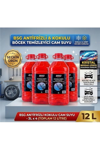 Antifrizli Kokulu Cam Suyu 3 Lt X 4 Adet - Toplam 12 Litre - Böcek Temizleme Etkili Dört Mevsim