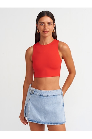Dilvin Poliamid Crop Top Kırmızı
