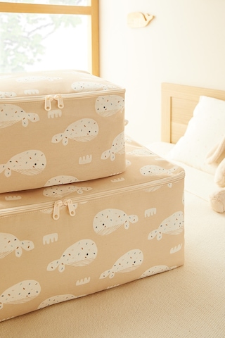 Ocean Home Textile 2'li Çocuk Odası Sevimli Balina Hurç Set 1 Adet 30 X 22 X 18 / 1 Adet 52 X 28 X 21 Cm Bej