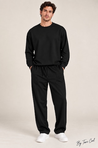 Tarz Cool Erkek Oversize %100 Oyşo Bisiklet Yaka Sweatshirt Bol Paça Alt Üst Takım Siyah