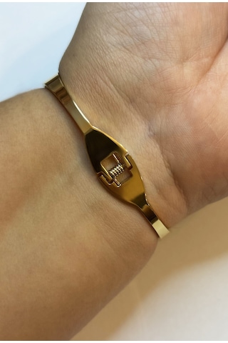 Kadın Siyah Ve Beyaz Yonca Model Çelik Bilezik Gold