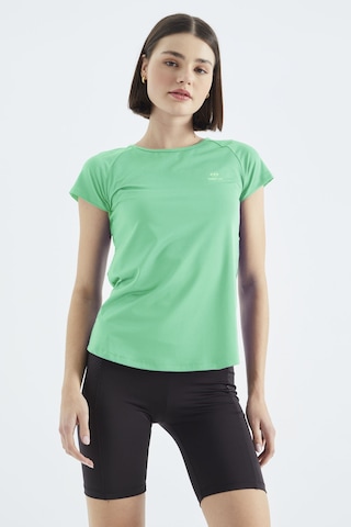 Su Yeşili Sırt Pencereli Kısa Kol Standart Kalıp O Yaka Kadın T-shirt - 97101 Su Yeşili