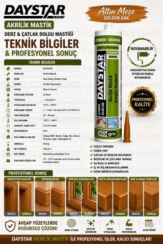 Altın Meşe Akrilik Mastik 450 Gr Boyanabilir Derz Ve Çatlak Dolgu Mastiği Ahşap Uyumlu Golden Oak Es Çok Renkli