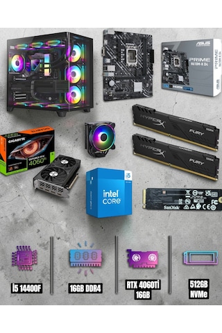 Symoon EFSGAMING0011 i5-14400F 32 GB 512 GB NVMe SSD 16 GB RTX4060Ti Free Dos Masaüstü Oyuncu Bilgisayarı
