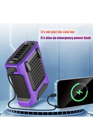 Xuweiwei 8000mah Taşınabilir Bel Fanı Boynu Askılı Gri 3ü 1 Arada Usb Şarj Kemer Ev Ofis İçin 3 Hızlı Soğutma Fanı