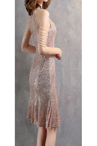 Hanife Glam Couture Hanife Glam Boncuk Detaylı Pulpayet Abiye Elbise Gold