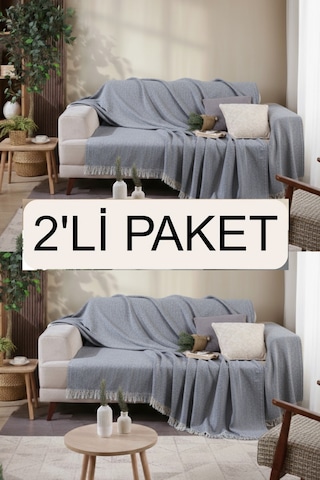 Miracolo Home Pamuklu Önden Saçaklı 170x210 Koltuk Örtüsü Atrasit