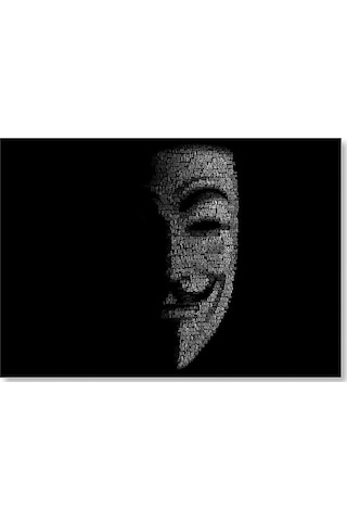 Cakasepetim Anonymous Yazılardan Oluşan Maske Karanlık Arka Plan Ahşap Mdf Tablo