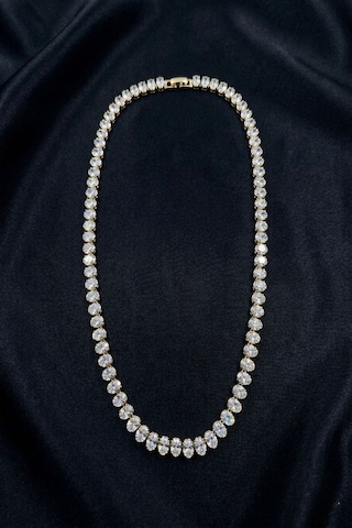 Kadın Kolye Oval Taş Suyolu Özel Seri 43cm Kararmaz Kolye Altın