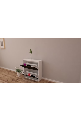 Moonlife 2 Kapaklı Kayar Raflı Ayakkabılık Ceviz