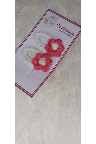 Amigurumi Toka - Çıtçıtlı El Örgüsü Toka 1 Çift Beyaz - Pembe