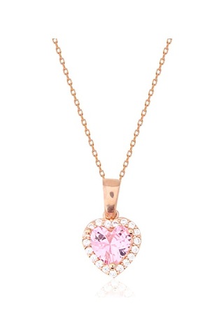 925 Ayar Gümüş Pembe Swarovski Kalp Kolye