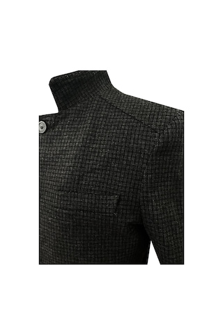 Süvari Rahat Kalıp Hakim Yaka Kareli Yünlü Siyah Kaban Siyah