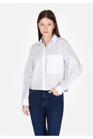 Colin's Colins Regular Fit Shirt Neck Çizgili Kadın Mavi Uzun Kol Gömlek Cl1073302 Q1.v1 Ble Mavi