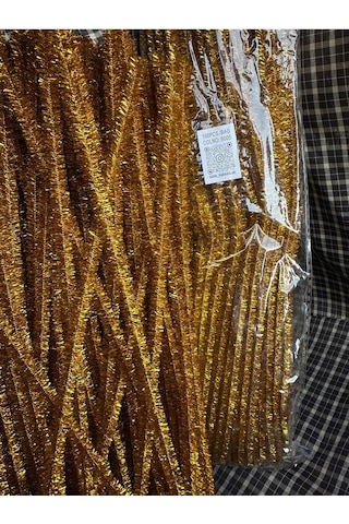 Şönil 100 Lü Gold Altın Simli Renk Kod B005 30 Cm - Yoğun Tüylü Tel El İşi 100 Lü Paket