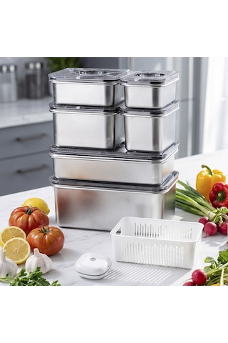 Aryıldız Vacuum & Fresh Çelik 14 Parça Saklama Kabı Seti Çok Renkli