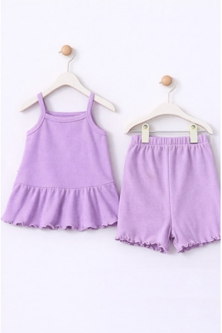For My Baby Fitilli Kumaş 2 Li Kız Bebek Takım Şortlu Yazlık Mor For My Baby Fitilli Kumaş 2 Li Kız Bebek Takım Şortlu Yazlık Mor