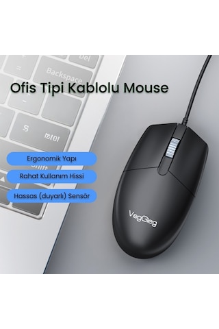 Veggieg VG-G005 Optik 3 Tuşlu Sağ Ve Sol Elle Kullanıma Uygun Usb Kablolu Mouse