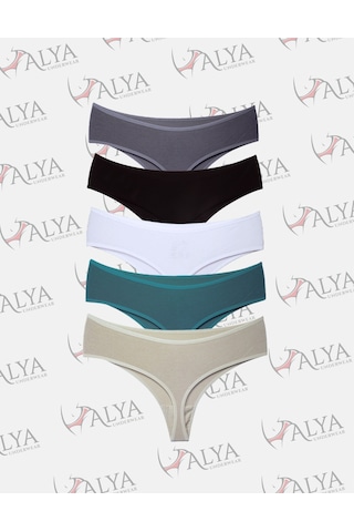Alya Underwear Kadın Külot Yüksek Bel Tanga, Toparlayıcı - 2 Siyah, 1 Beyaz, 2 Ten S, M, L, Xl, 2xl - 5 Adet Çok Renkli P10