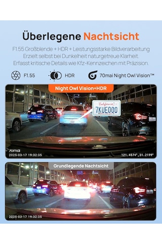 70mai Araç Kamerası Ön Ve Arka A410, Hdr Özellikli 2.5k 1440p+1080p Çift Araç Kamerası, Süper Gece Görüşü, F1.55 Diyafram, 24h Park Modu, Dahili Wi-fi Ve Gps, G-sensor, Döngü Kayıt, 64 Gb Kart Dahil