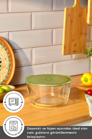 Karaca Green Yuvarlak Cam Saklama Kabı 2700 Ml Yeşil