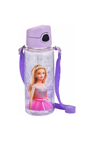 Lila Barbie Şeffaf Matara 500ml - Kırılmaz Suluk - Lisanslı Barbie Matara - Pipetli Suluk
