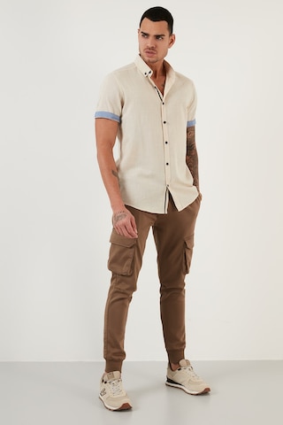 Buratti Pamuklu Slim Fit Düğmeli Yaka Kısa Kollu Erkek Gömlek Cf21S112546 Taş