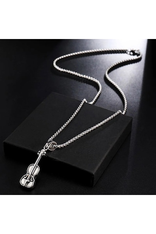 Herşey Nota Yüksek Kalite Çelik Titanyum Keman Kolye Çelik