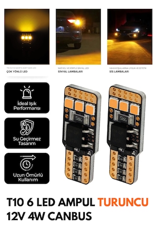 Canbus T10 Park Ve Plaka Ampulü 12/24v Turuncu Ccs Pro Led Teknoloji