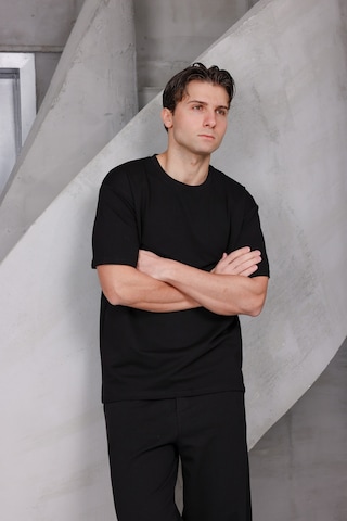 Erkek Basic Oversize Bisiklet Yaka 2 İki İplik Kompakt T-shirt Siyah