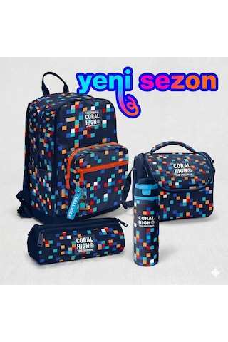 Kids Desenli 4 Lü Okul Çanta Seti Çok Renkli Kids Desenli 4 Lü Okul Çanta Seti Çok Renkli