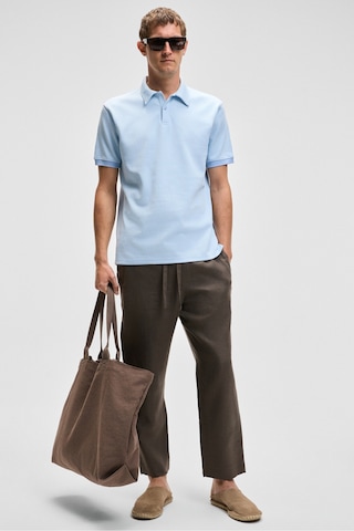 Grimelange LAPORTE Erkek Dokulu Kumaşlı Slim Fit Mavi Polo Yaka T-shirt