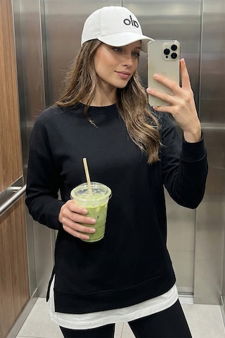 Lela Streç Oversize Fit Bisiklet Yaka Modal Kumaş Bayan Sweat 5865877 Siyah
