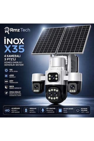 Inox X35 4 Kameralı 3 Ptz 10x Optik Zoom 4g Esım Solar Ptz Güvenlik Kamerası